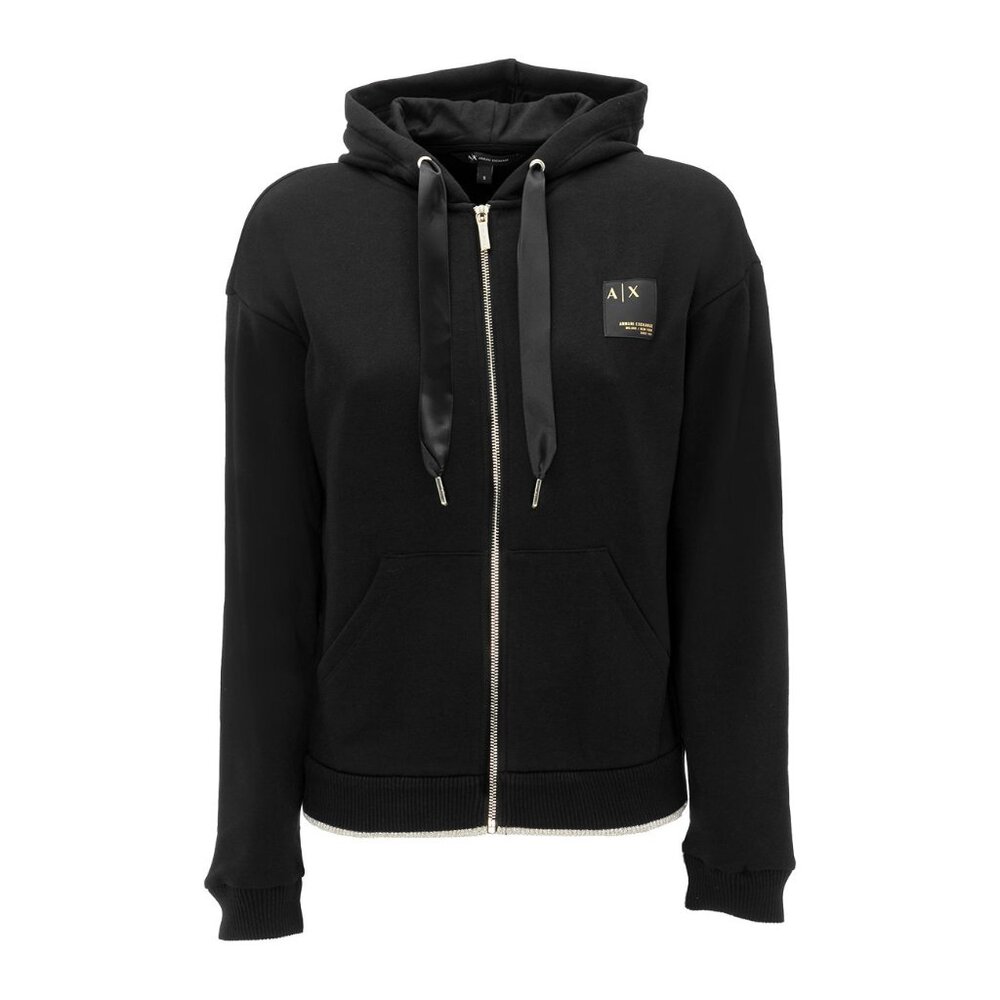 Armani Exchange, Milano New York Hooded Zip Up Sweatshirt, Black w/ Gold, XL